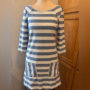 Free People Blue White Striped Tunic Dress w/ Pockets & Zipper Detail Size L
